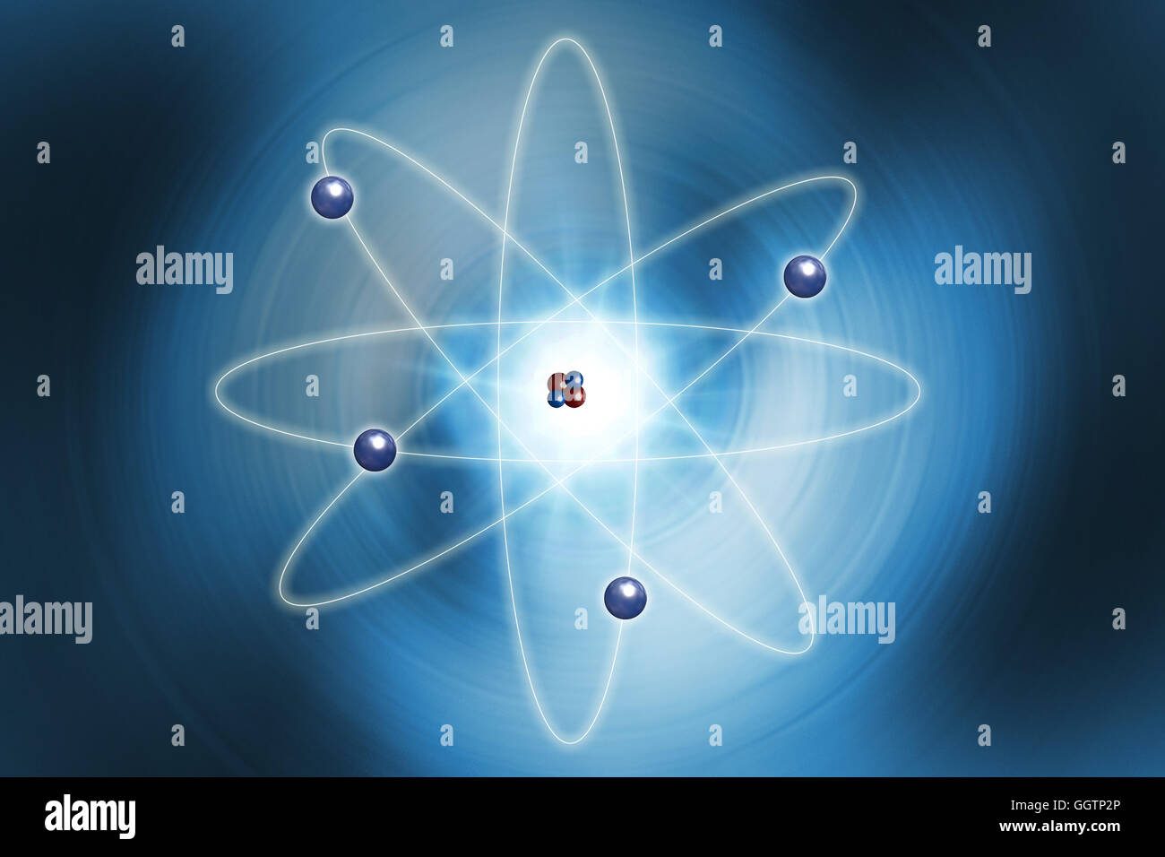 illustration of an atom with electrons around the nucleus Stock Photo