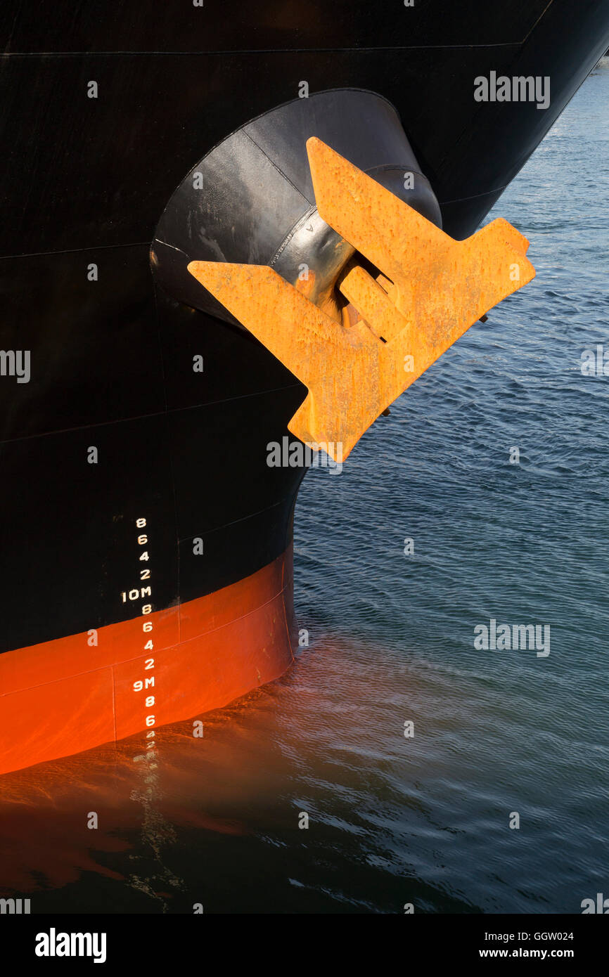 Anchor and depth markings on ship Stock Photo