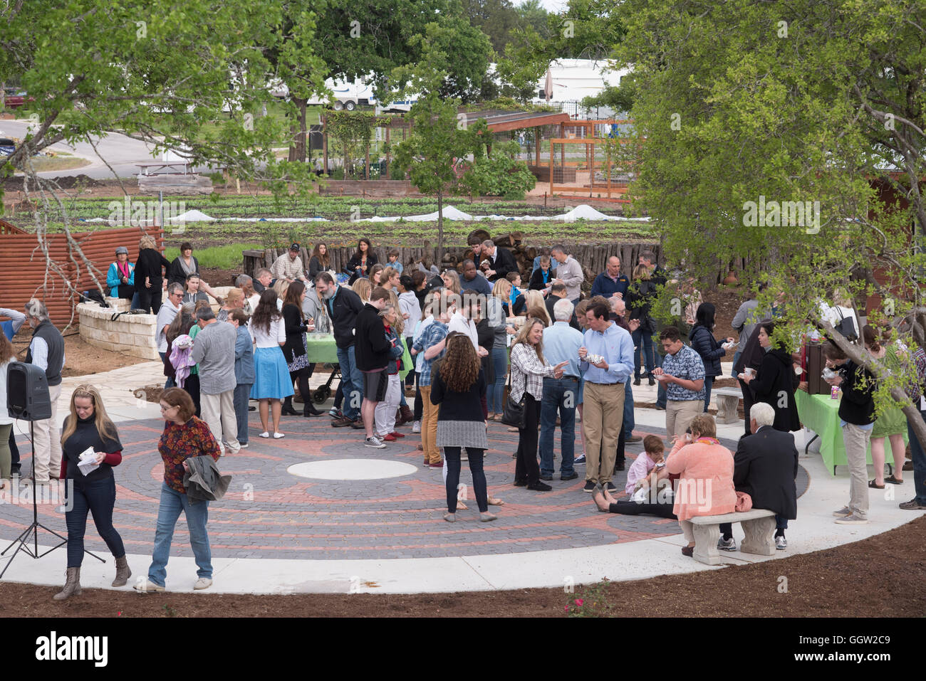 Crowd departs at end of open-air non-denominational Easter sunrise service at Community First! campus in Austin Texas Stock Photo