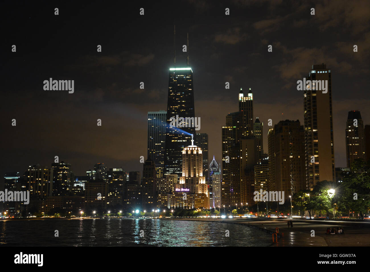 The Chicago skyline from the Lake Michigan bike path on the north side