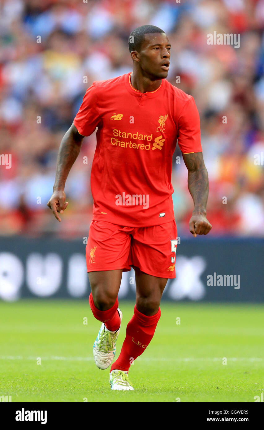 Liverpool's Georginio Wijnaldum during the pre-season friendly match at Wembley Stadium, London. PRESS ASSOCIATION Photo. Picture date: Saturday August 6, 2016. See PA story SOCCER Liverpool. Photo credit should read: Adam Davy/PA Wire. RESTRICTIONS: No use with unauthorised audio, video, data, fixture lists, club/league logos or 'live' services. Online in-match use limited to 75 images, no video emulation. No use in betting, games or single club/league/player publications. Stock Photo