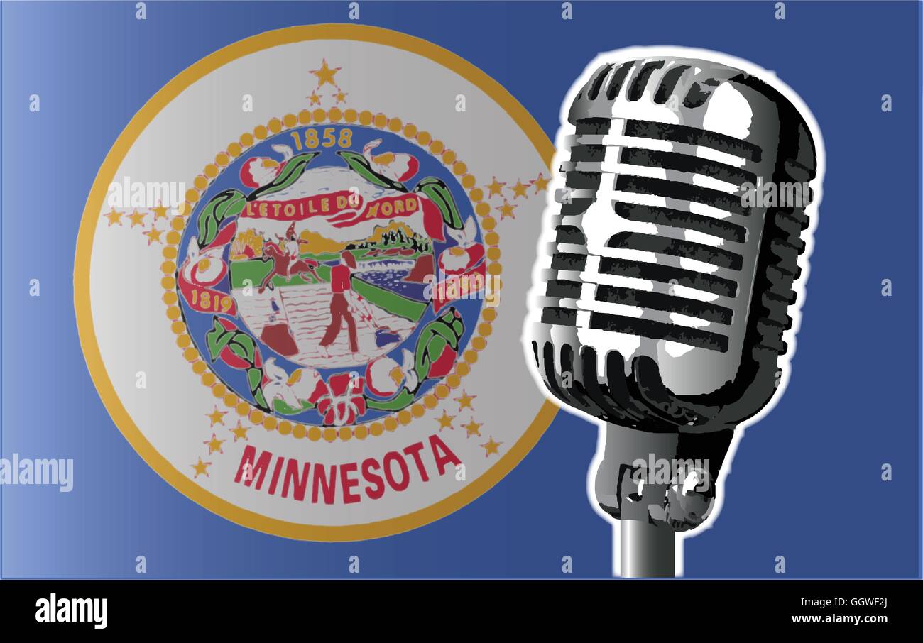 The state of Minnesota flag with a traditional style microphone Stock Vector