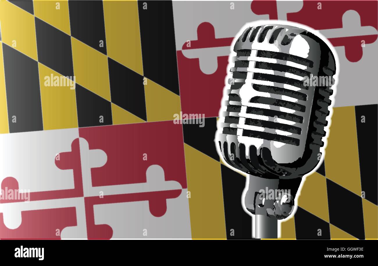 The state of Maryland flag with a traditional style microphone Stock Vector