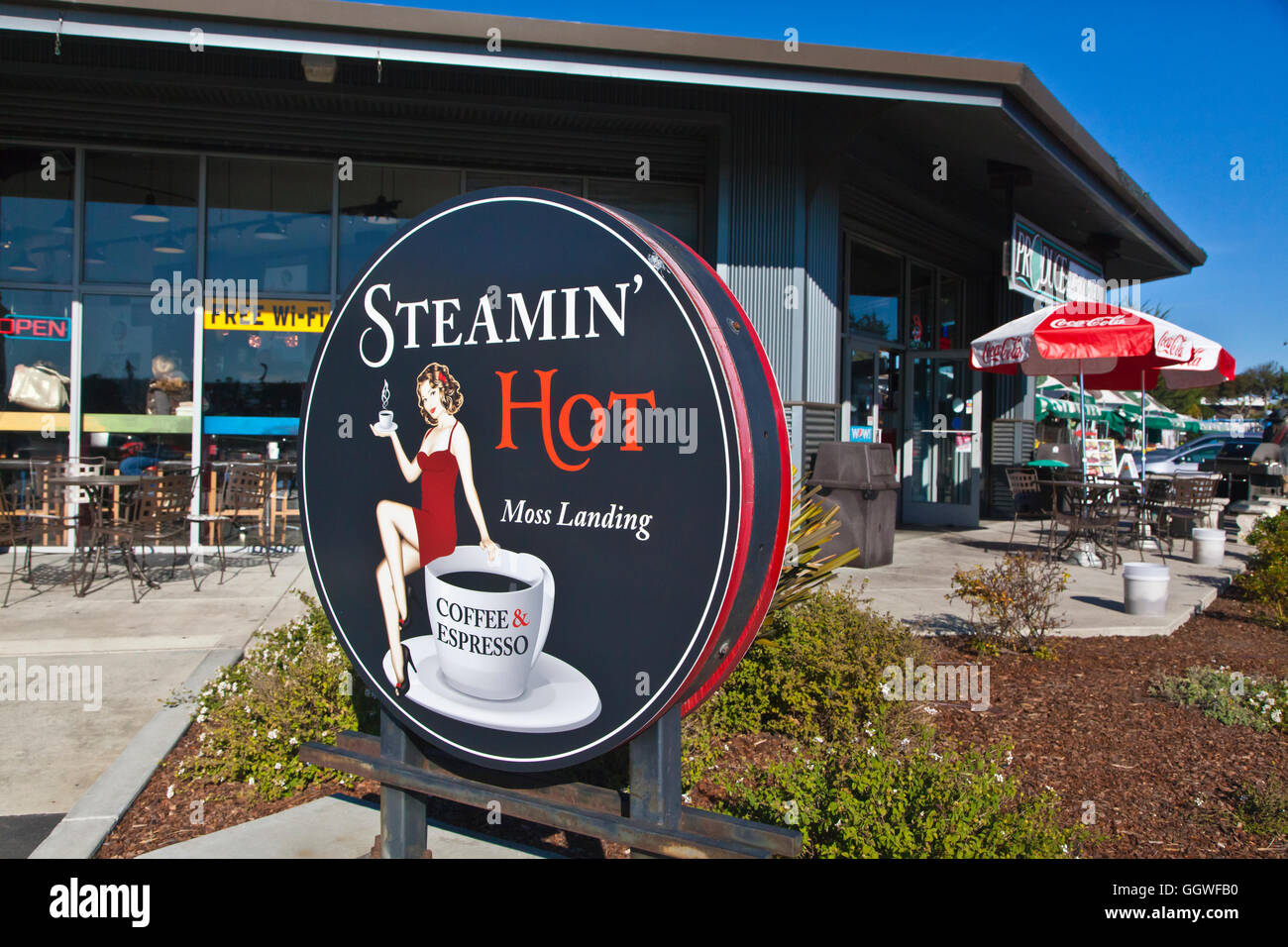 A COFFEE SHOP along highway 1 MOSS LANDING, CALIFORNIA Stock Photo