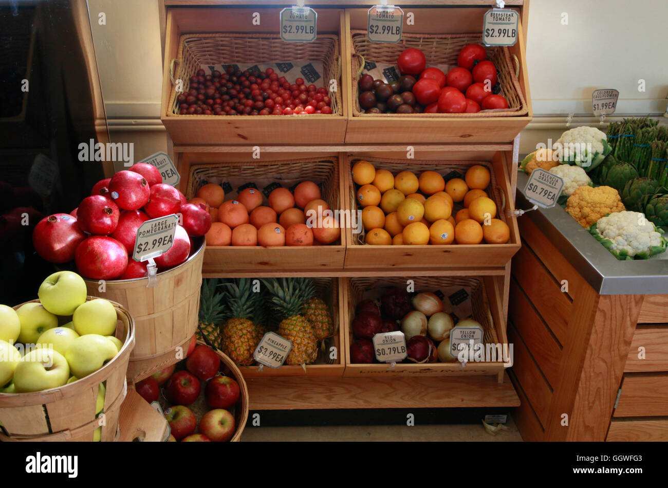 Locally grown produce for sale on the WHARF MARKETPLACE  - MONTEREY, CALIFORNIA Stock Photo