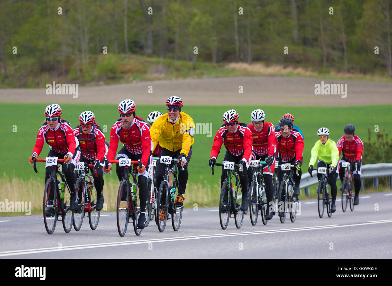 TROSA SWEDEN, May 15, 2016.  Participant in a smaller bike race, (90 km rural road) for both professionals and amateurs. Stock Photo