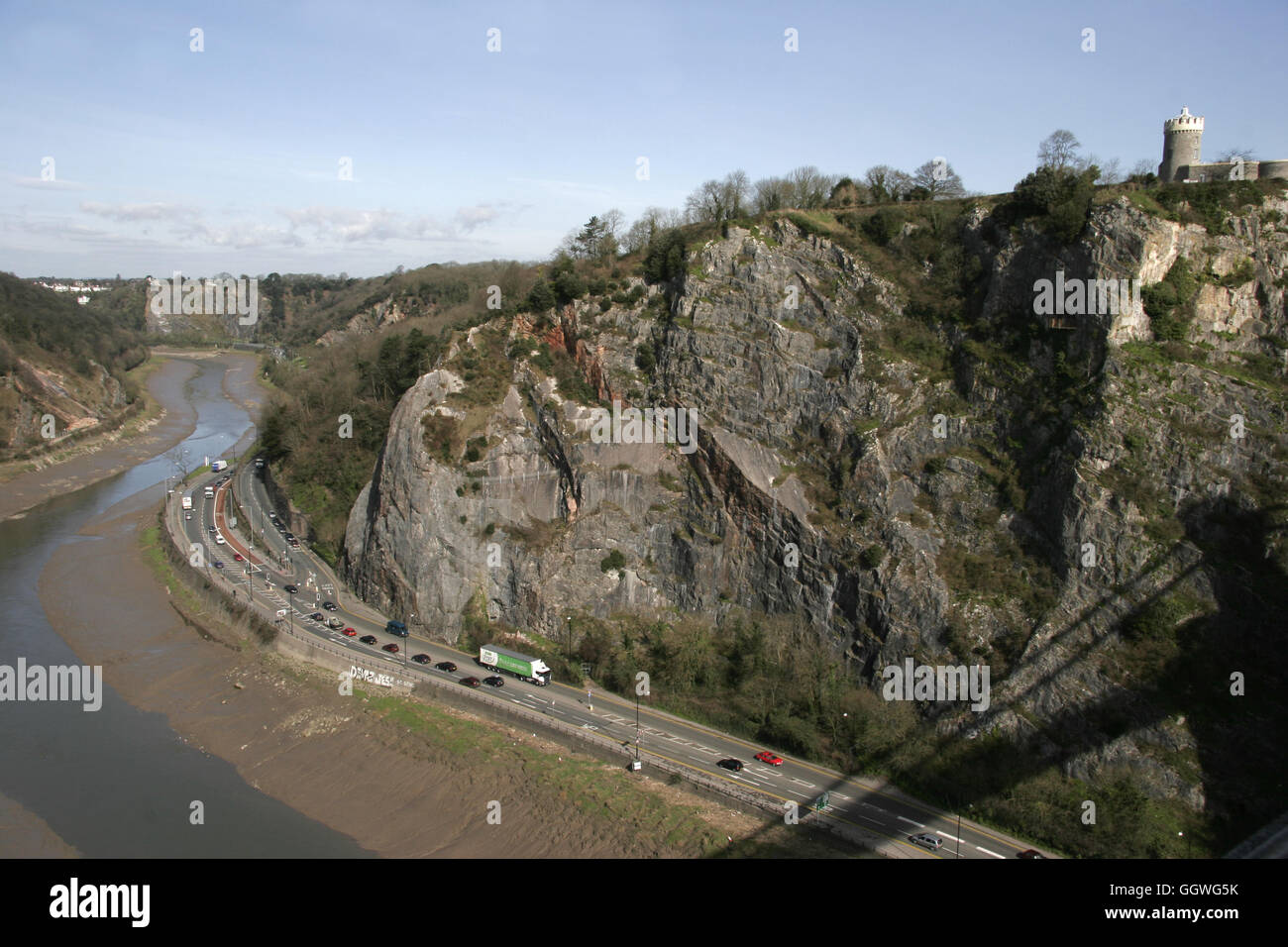 A view of the Gorge, River Avon and road below from the Clifton Suspension Bridge. Stock Photo