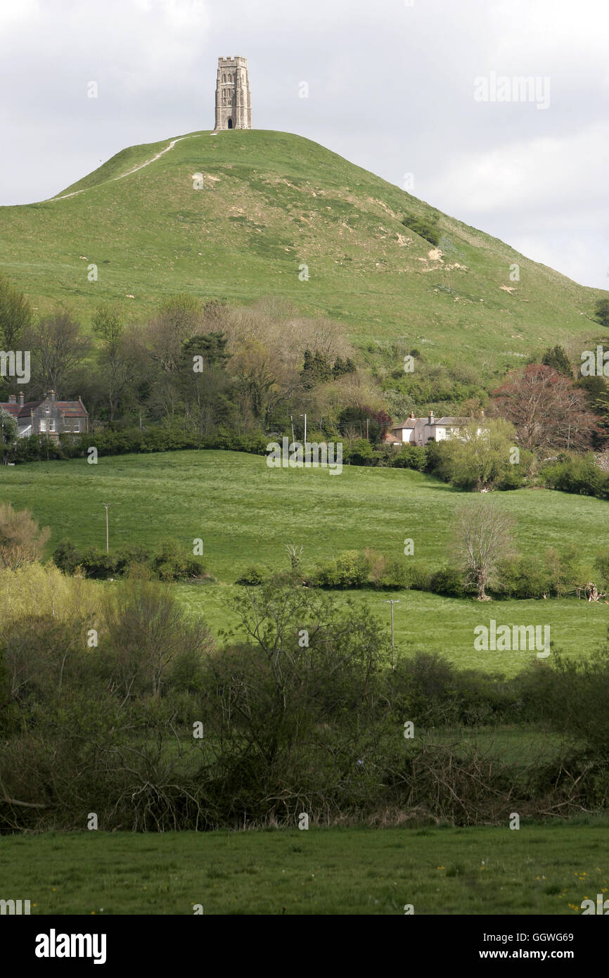 The famous landmark associated with Arthurian legend in the rural heart of England Stock Photo