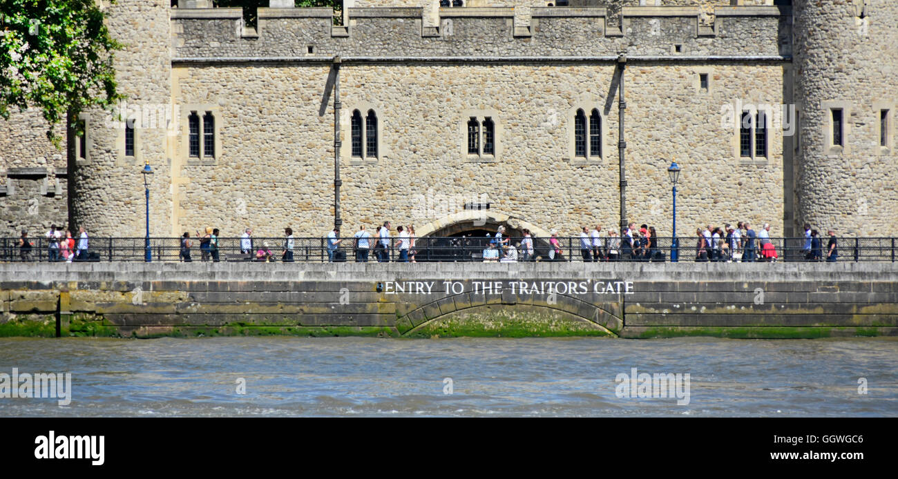 Sign for a water gate on River Thames for historical Traitors' Gate that gave direct waterborne access to historic medieval Tower of London England UK Stock Photo