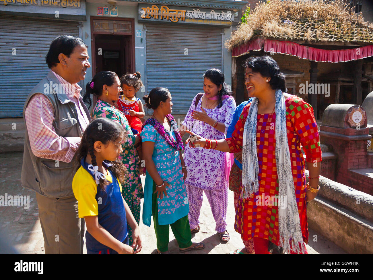 Keshab Regmi speaks to  microcredit loan srecipients in THOKA VILLAGE - KATHMANDU, NEPAL Stock Photo