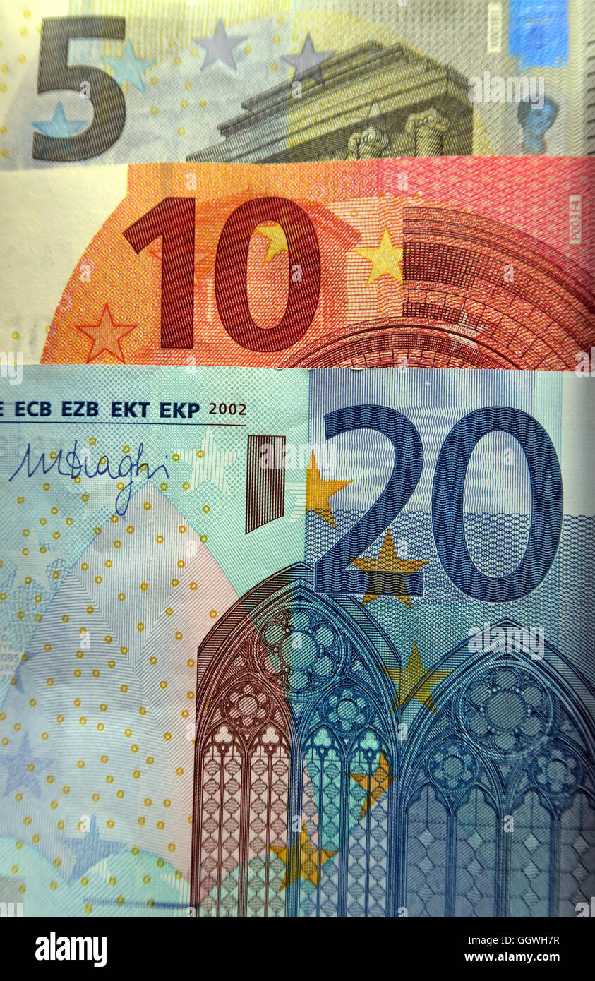 Five, Ten & Twenty Euro notes Stock Photo