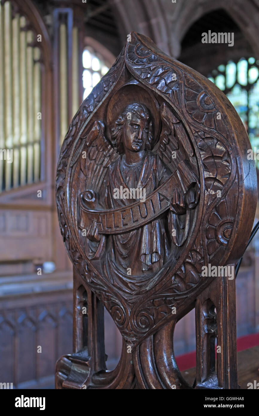 St Marys & All Saints Church Gt Budworth Interior, Cheshire, England,UK - Wooden Alleluia carving Stock Photo