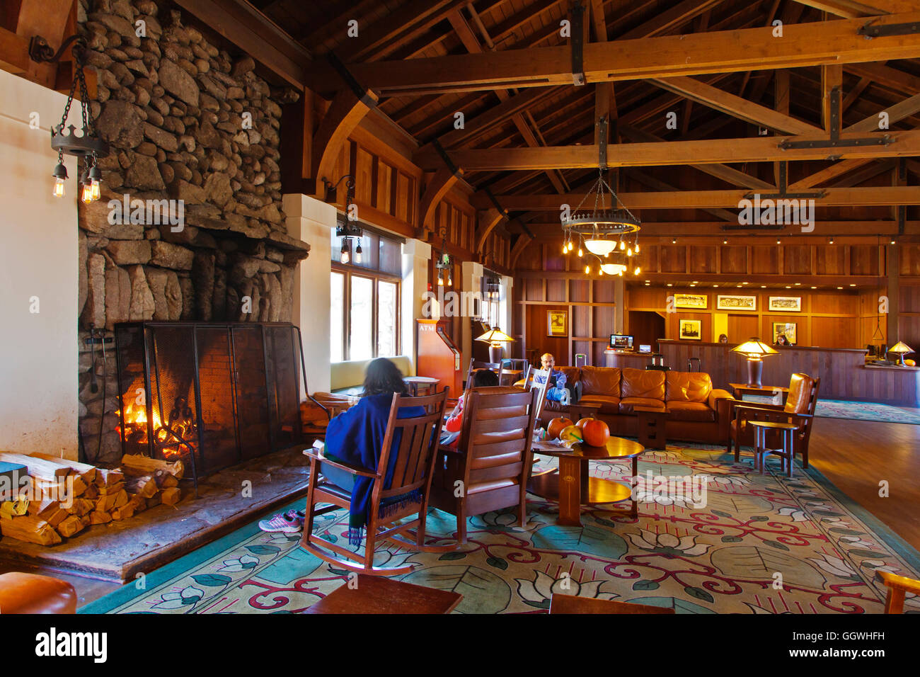 Exterior of the SOCIAL HALL designed by JULIA MORGAN at the ASILOMAR CONFERENCE CENTER - PACIFIC GROVE, CALIFORNIA Stock Photo