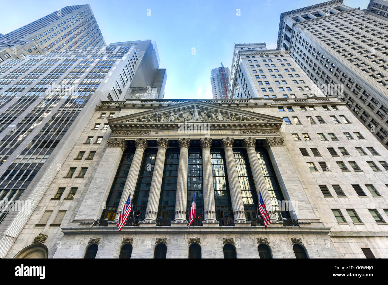 New York City - June 29, 2016: The historic New York Stock Exchange on Wall Street, one of the largest stock exchanges in the wo Stock Photo