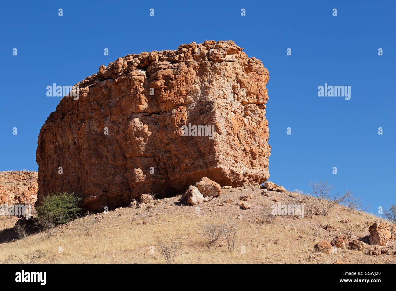 Sandstone rock formation along the dry Auob river, Kalahari Desert, Namibia Stock Photo
