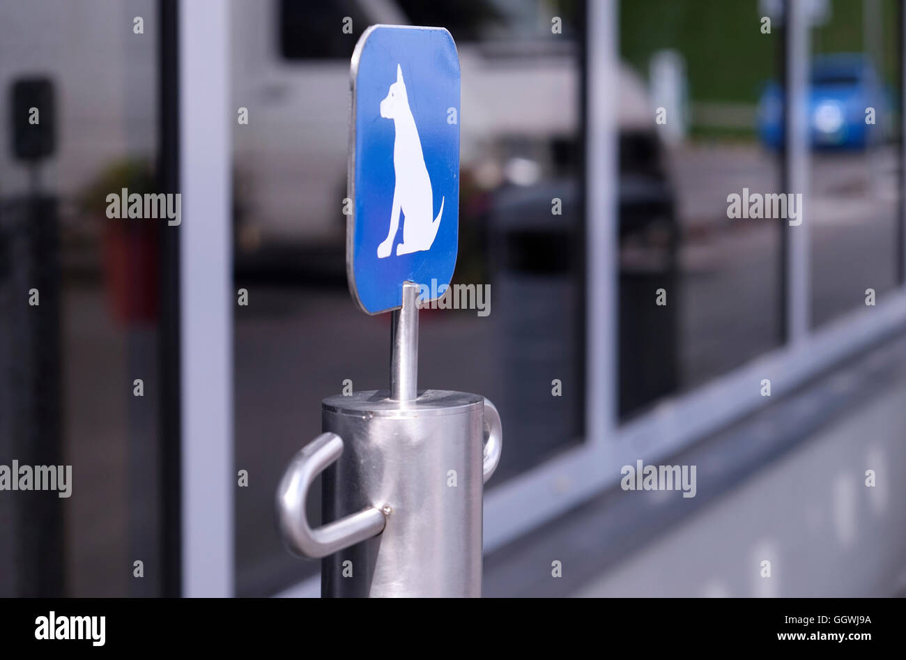 Dog parking sign in front of a supermarket in the city of Vilnius in