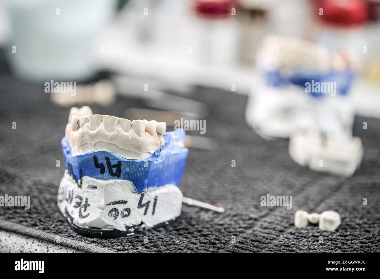 Table of dental technician workplace Stock Photo