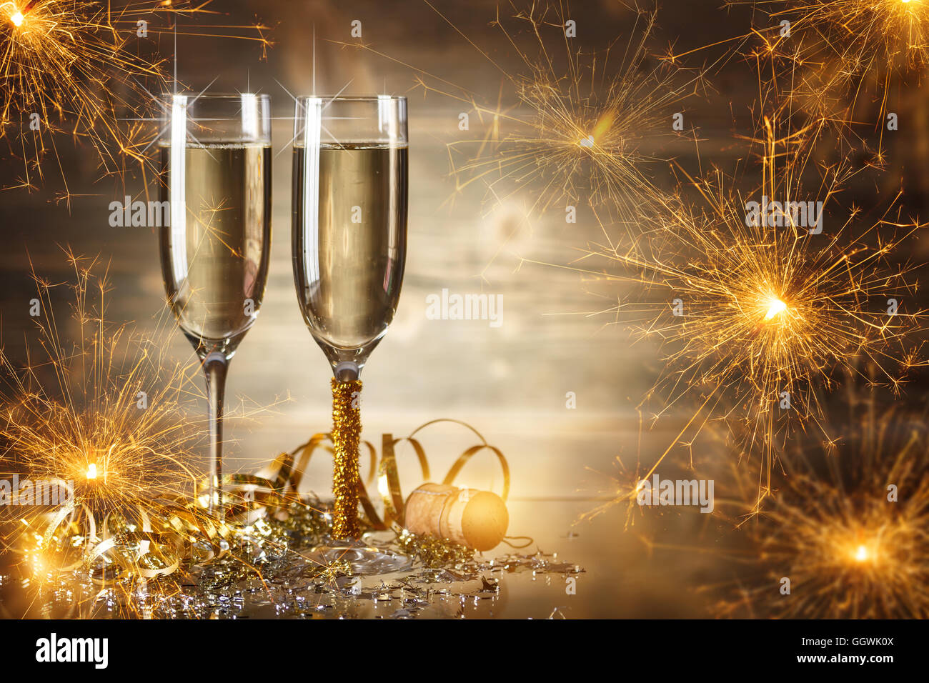 New Year Celebration with two champagne glasses Stock Photo - Alamy
