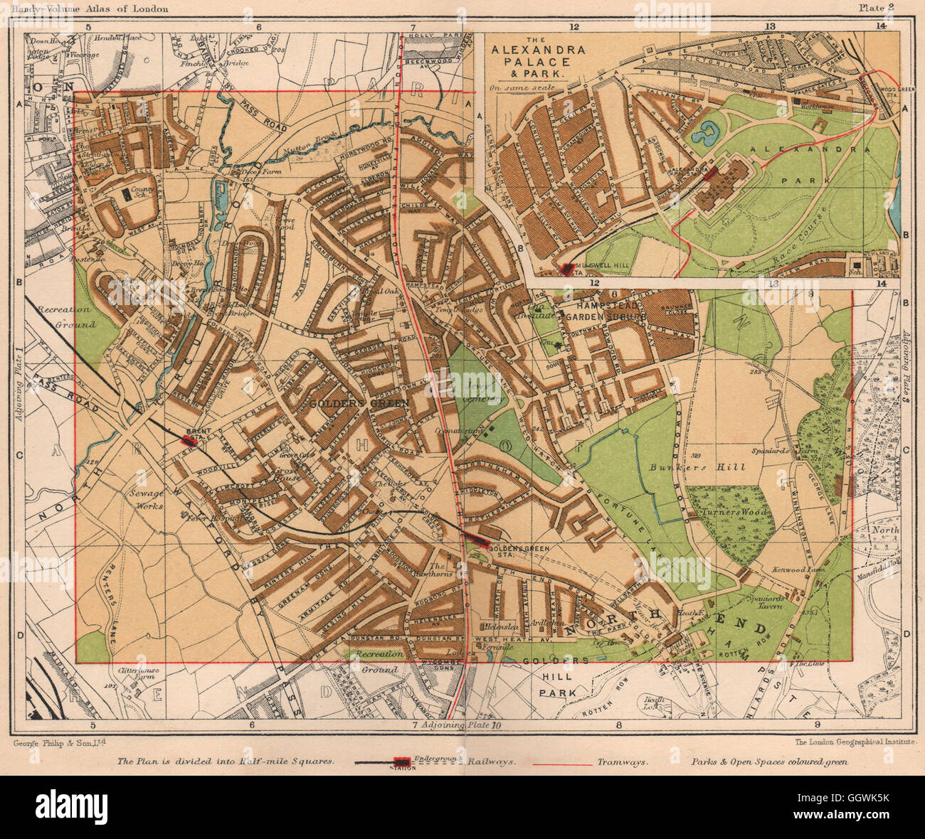 Map Of Hampstead Garden Suburb N London Golders Green Hendon Alexandra Palace Hampstead Garden Suburb,  1932 Map Stock Photo - Alamy