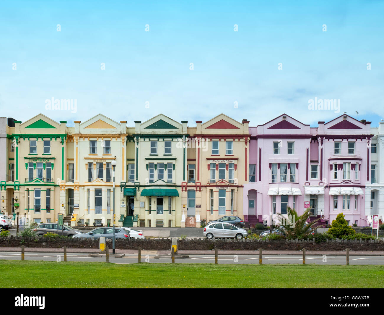 Colorful hotels on the seafront in Paignton Devon UK Stock Photo