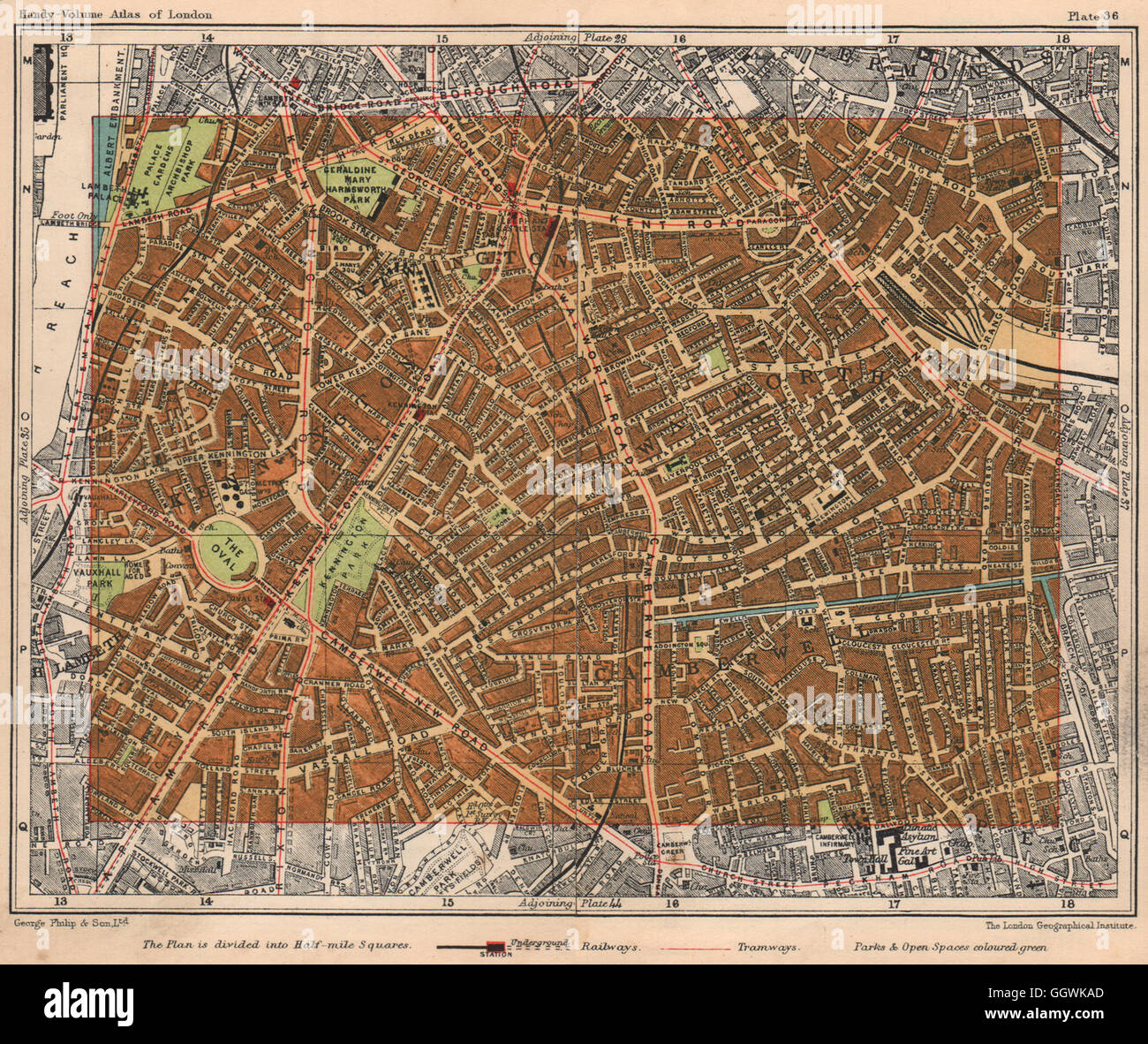 Old Maps Of Lambeth S London. Newington Camberwell Oval Walworth Lambeth Kennington, 1932 Old  Map Stock Photo - Alamy