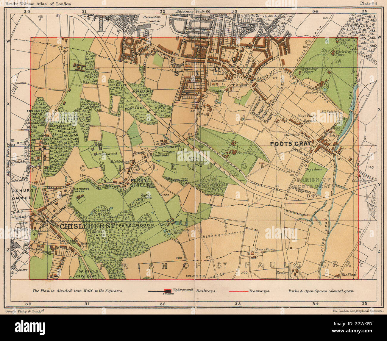 SE LONDON. Foots Cray Chislehurst Sidcup Perry Street St Pauls Cray, 1932 map Stock Photo Alamy