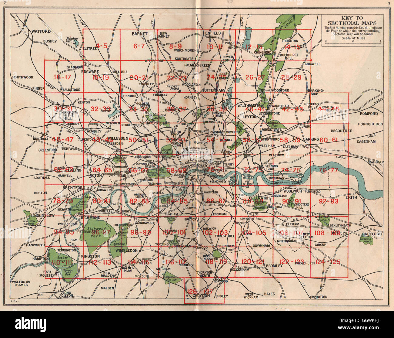 LONDON. Index map. Railways underground tube bus trolleybus map, 1938
