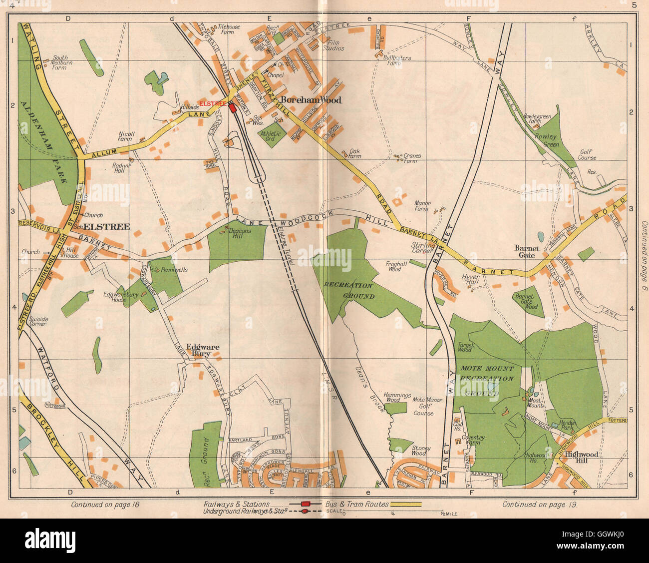 NW LONDON. Elstree Borehamwood Edgwarebury Barnet Gate Highwood Hill, 1938 map Stock Photo