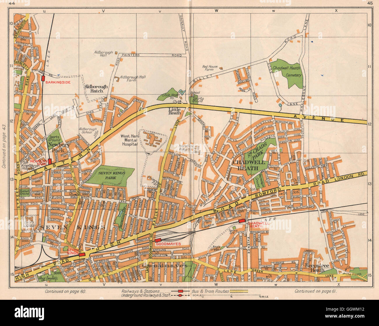 NE LONDON. Chadwell Heath Goodmayes Seven Kings Barkingside Newbury Pk, 1938 map Stock Photo