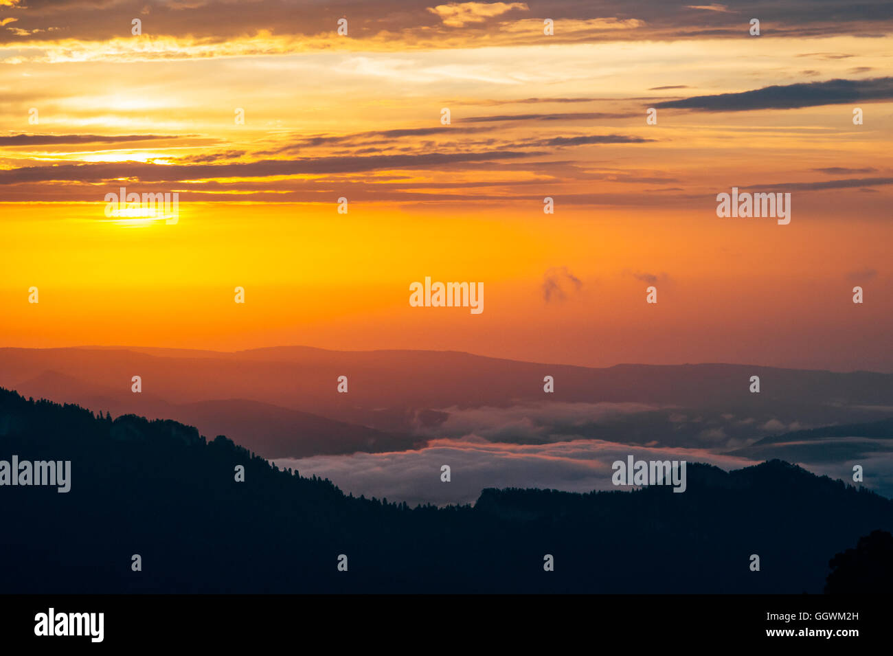 Background of Sunset Sky and Mountains clouds beautiful scenery with ...