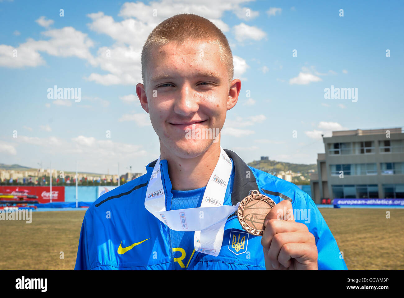NIKITIN Dmytro during medal ceremony High Jump Boys at the European