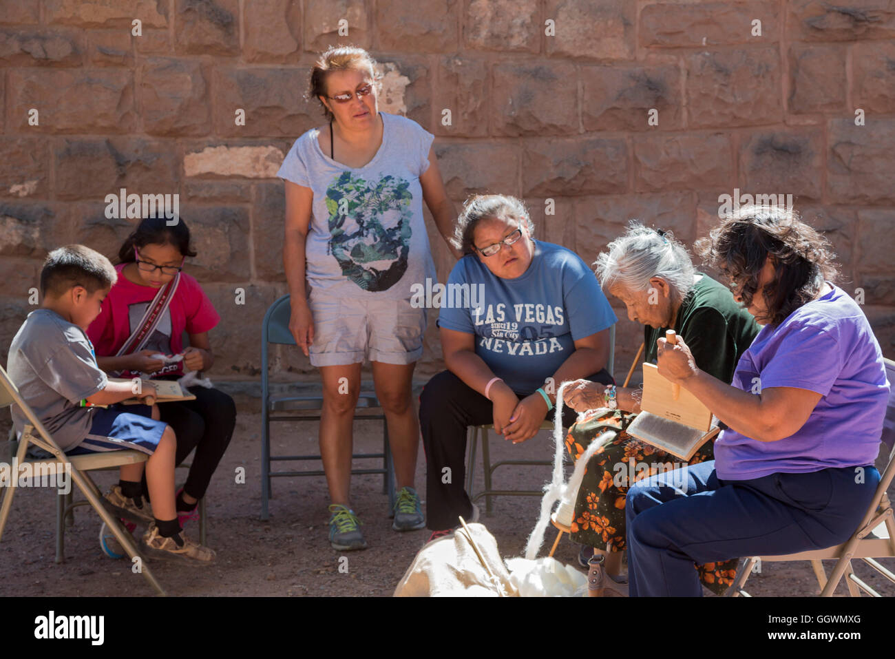 Ganado, Arizona - A sheep, wool, and weaving workshop at the Hubbell Trading Post on the Navajo Nation. Stock Photo