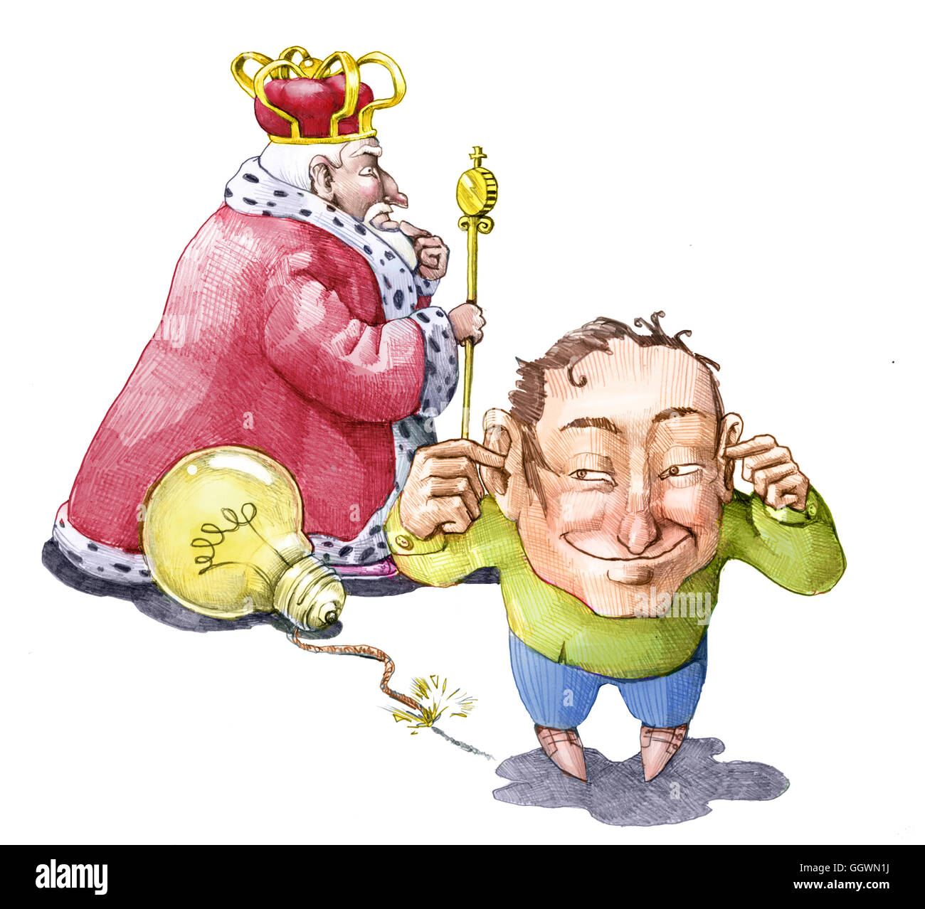 a man uses a light bulb as a bomb to blow up a king Stock Photo Alamy