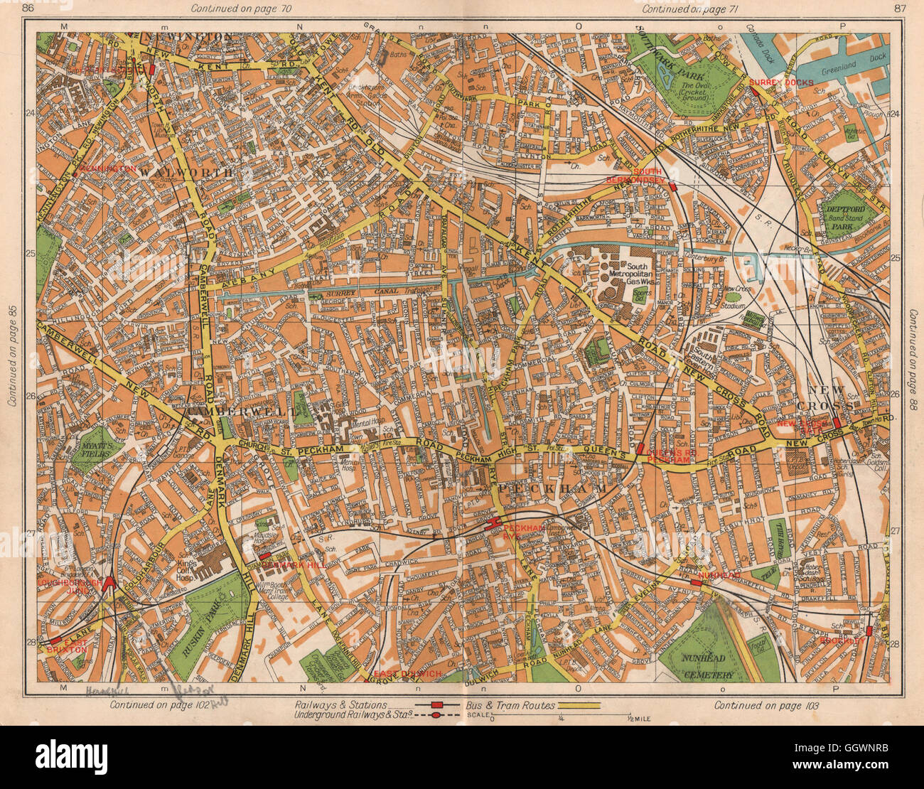 S LONDON. Walworth Camberwell Peckham Walworth Bermondsey Denmark Hill, 1938 map Stock Photo
