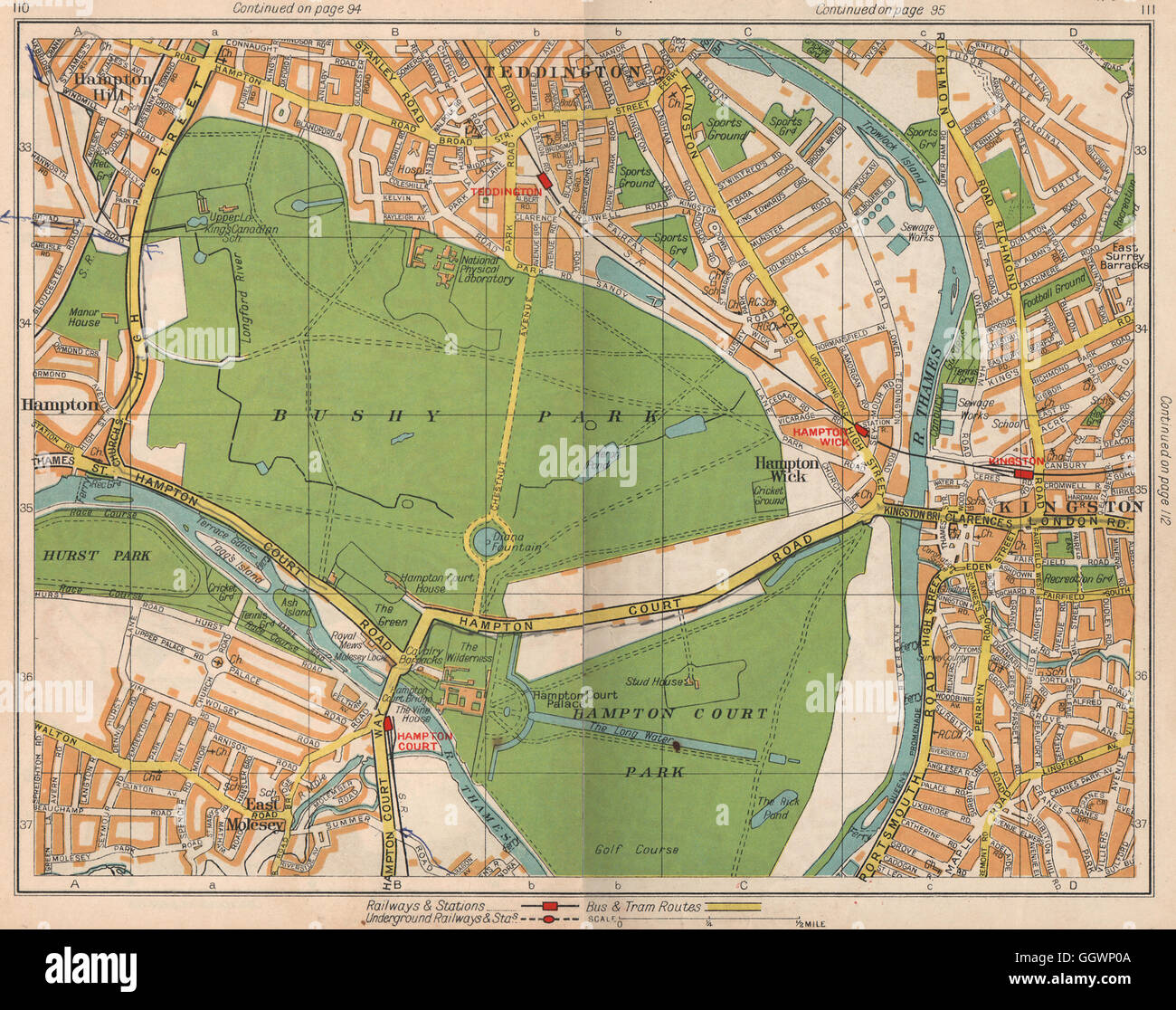 Map Of Bushy Park Teddington Sw London. Teddington Hampton Wick East Molesey Bushy Park Kingston, 1938  Map Stock Photo - Alamy