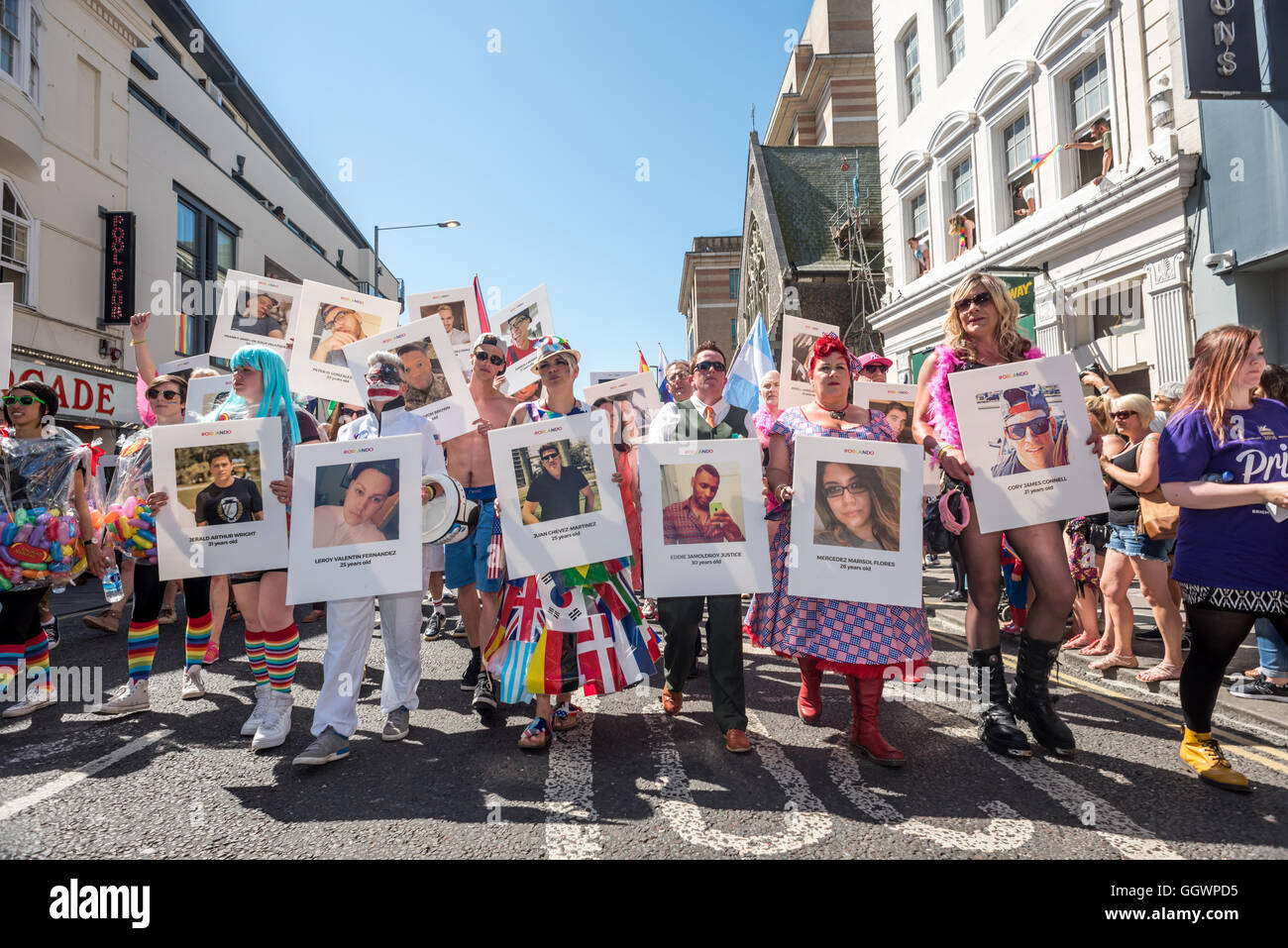 The Gay Pride march in Brighton, the UK's biggest Pride event, this year attended by more than a quarter of a million people. Stock Photo
