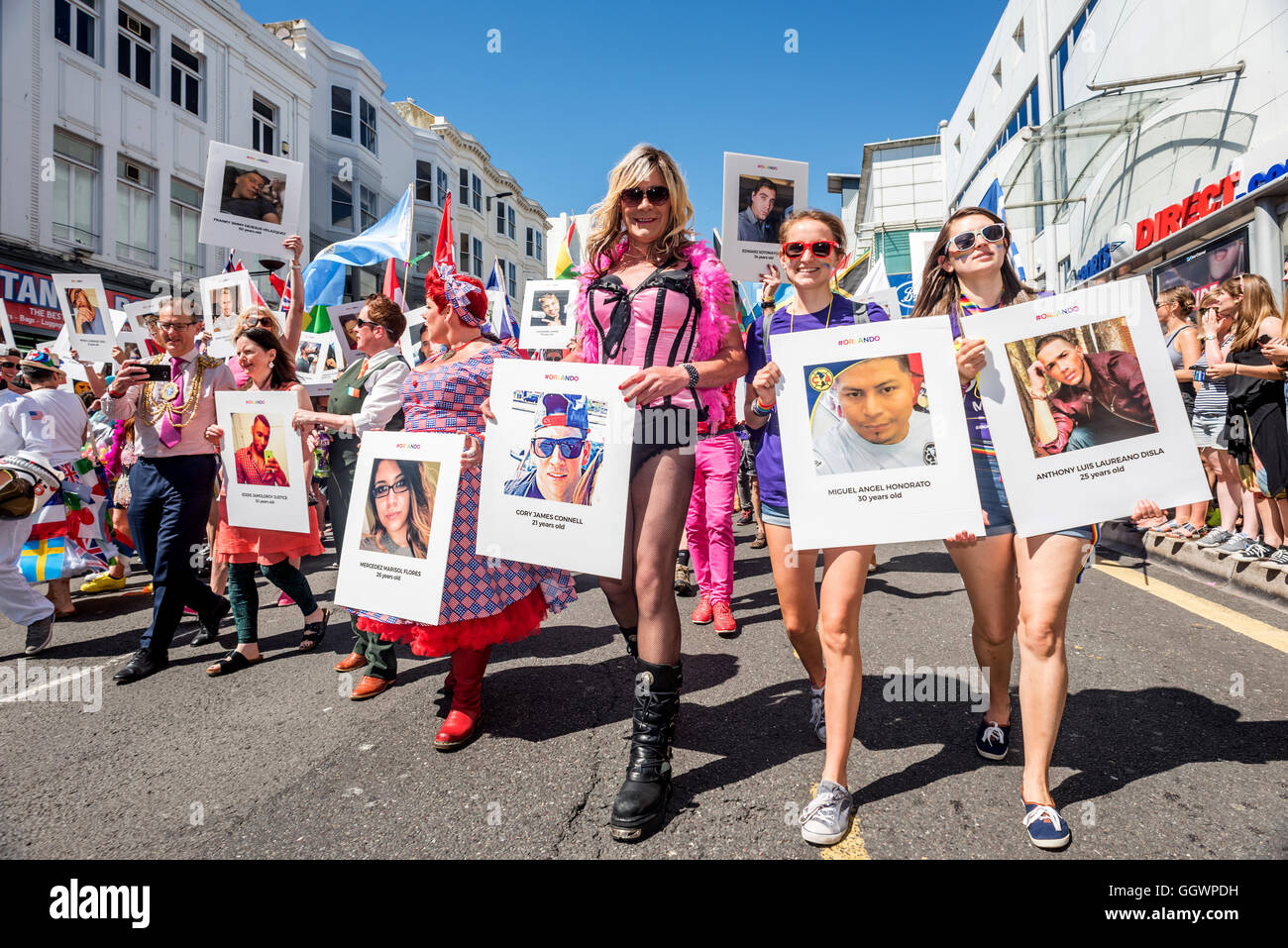 The Gay Pride march in Brighton, the UK's biggest Pride event, this year attended by more than a quarter of a million people. Stock Photo