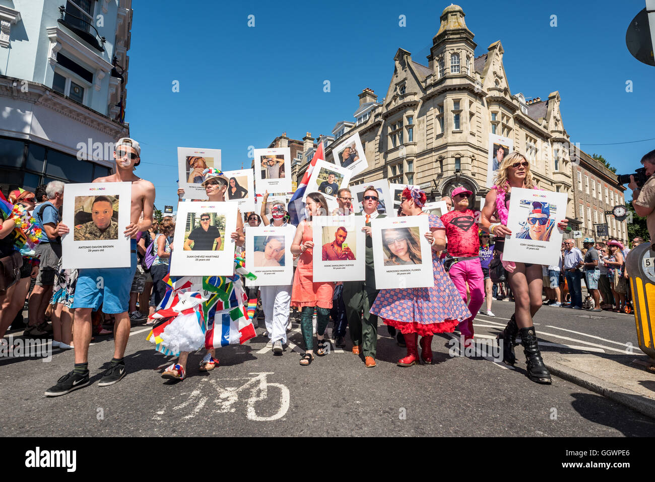 The Gay Pride march in Brighton, the UK's biggest Pride event, this year attended by more than a quarter of a million people. Stock Photo