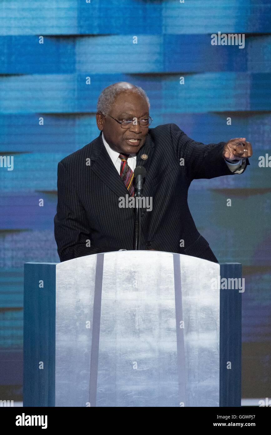 Rep. James Clyburn of South Carolina speaks as the Democratic National Convention kicks off the final day at the Wells Fargo Center July 28, 2016 in Philadelphia, Pennsylvania. Stock Photo