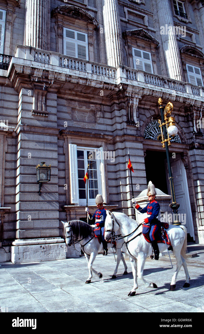 Mounted guards,Palacio Real,Madrid,Spain Stock Photo