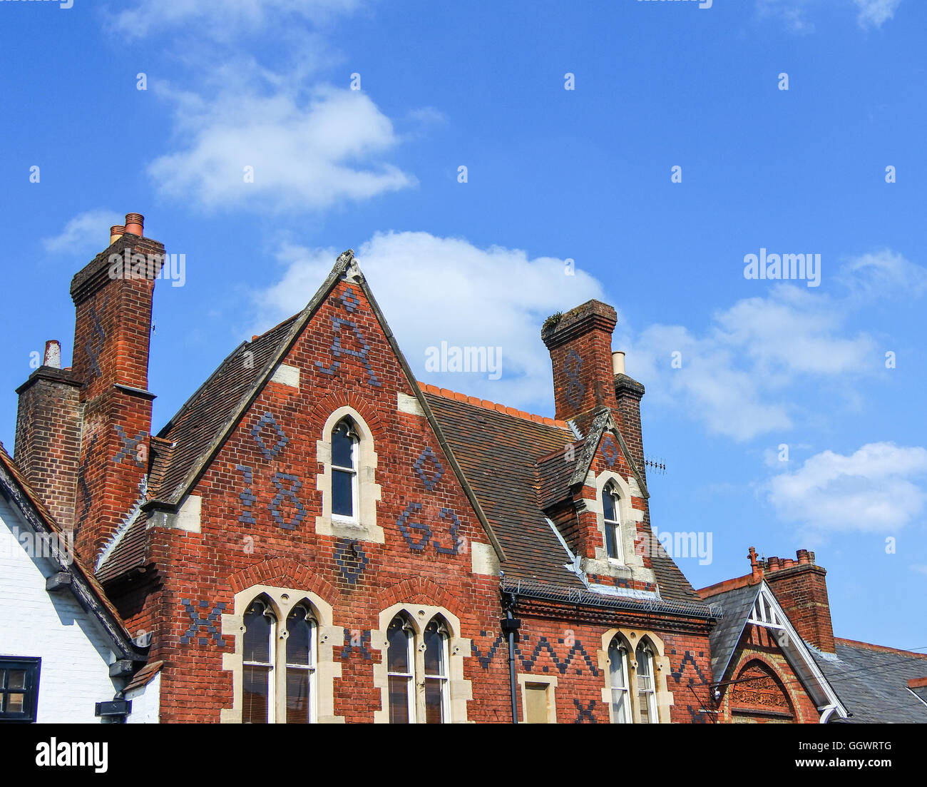 A former dwelling, now with shop front to ground floor - built in 1863 of Victorian Gothic architecture Stock Photo