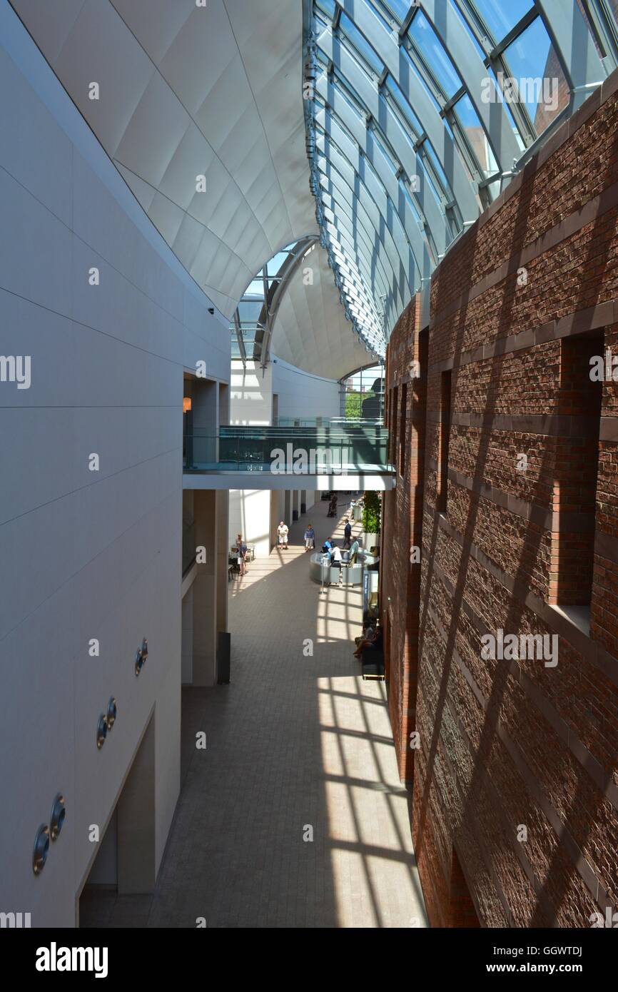 Looking down the atrium of the Peabody Essex Museum in downtown Salem, Massachusetts. Stock Photo