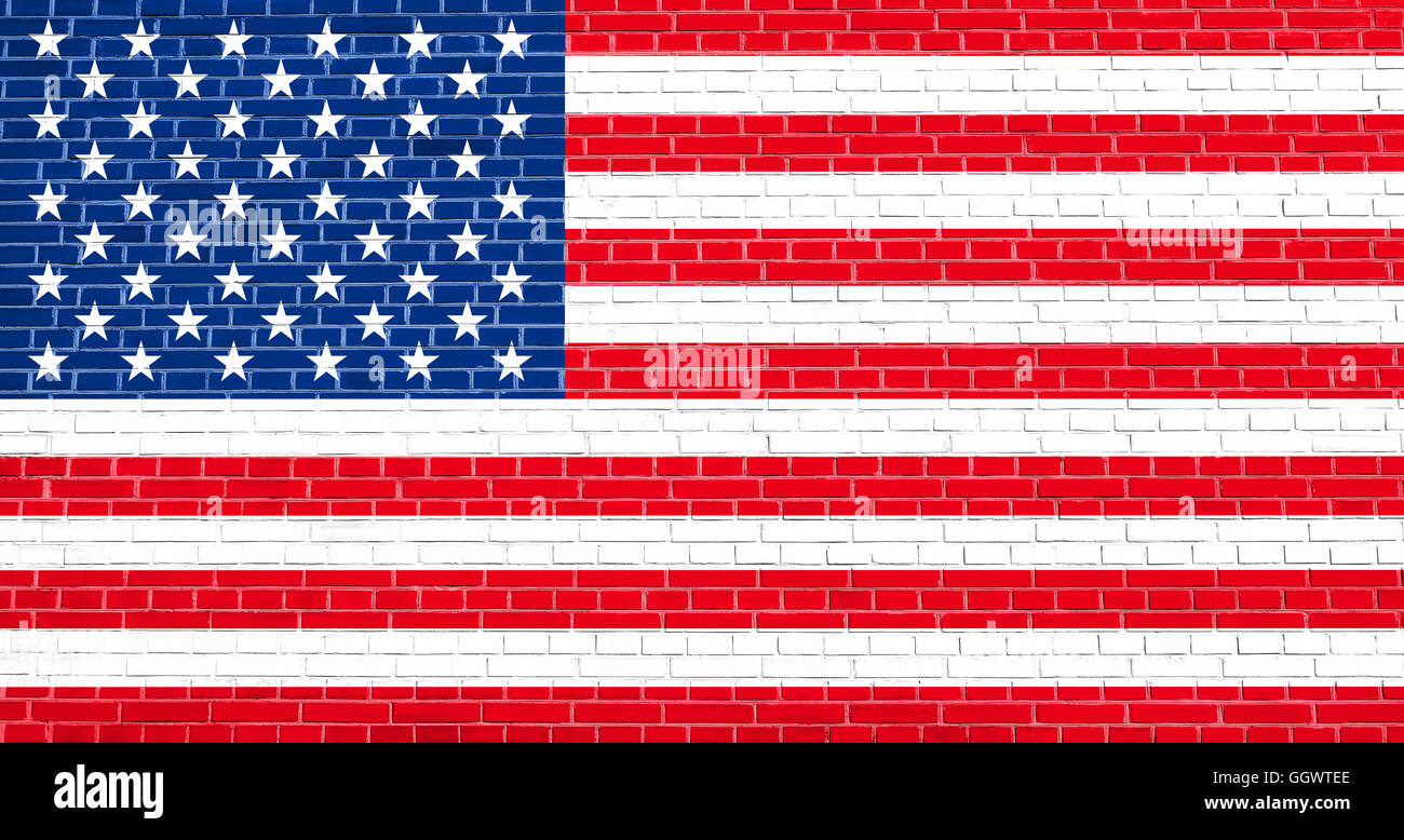 American national flag on brick wall texture background. Flag of the ...
