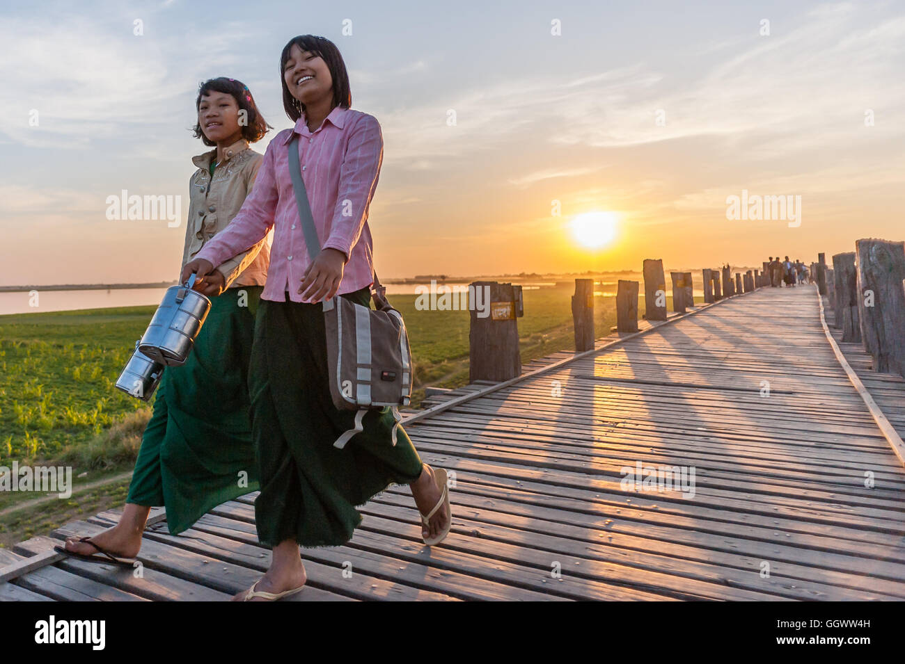 Two girls walking wood hi-res stock photography and images - Alamy