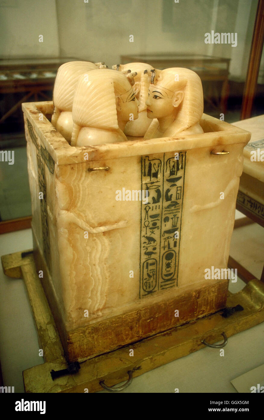 Alabaster canopic jars used to store the internal organs of the mummy