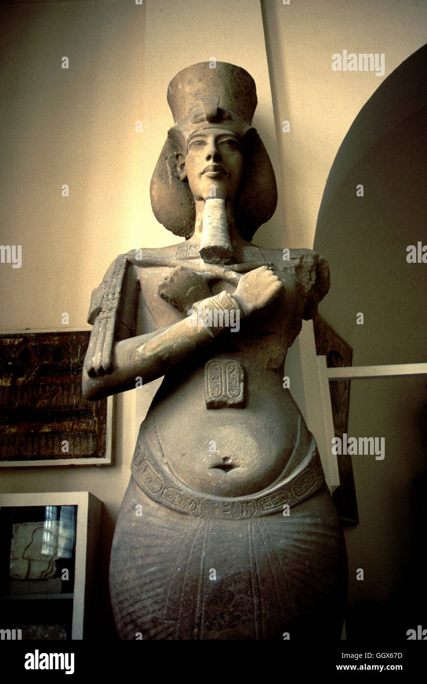 A statue of Akhenaton (Amenophis IV and husband of Nefertiti), Egyptian Museum in Cairo - Egypt. Stock Photo