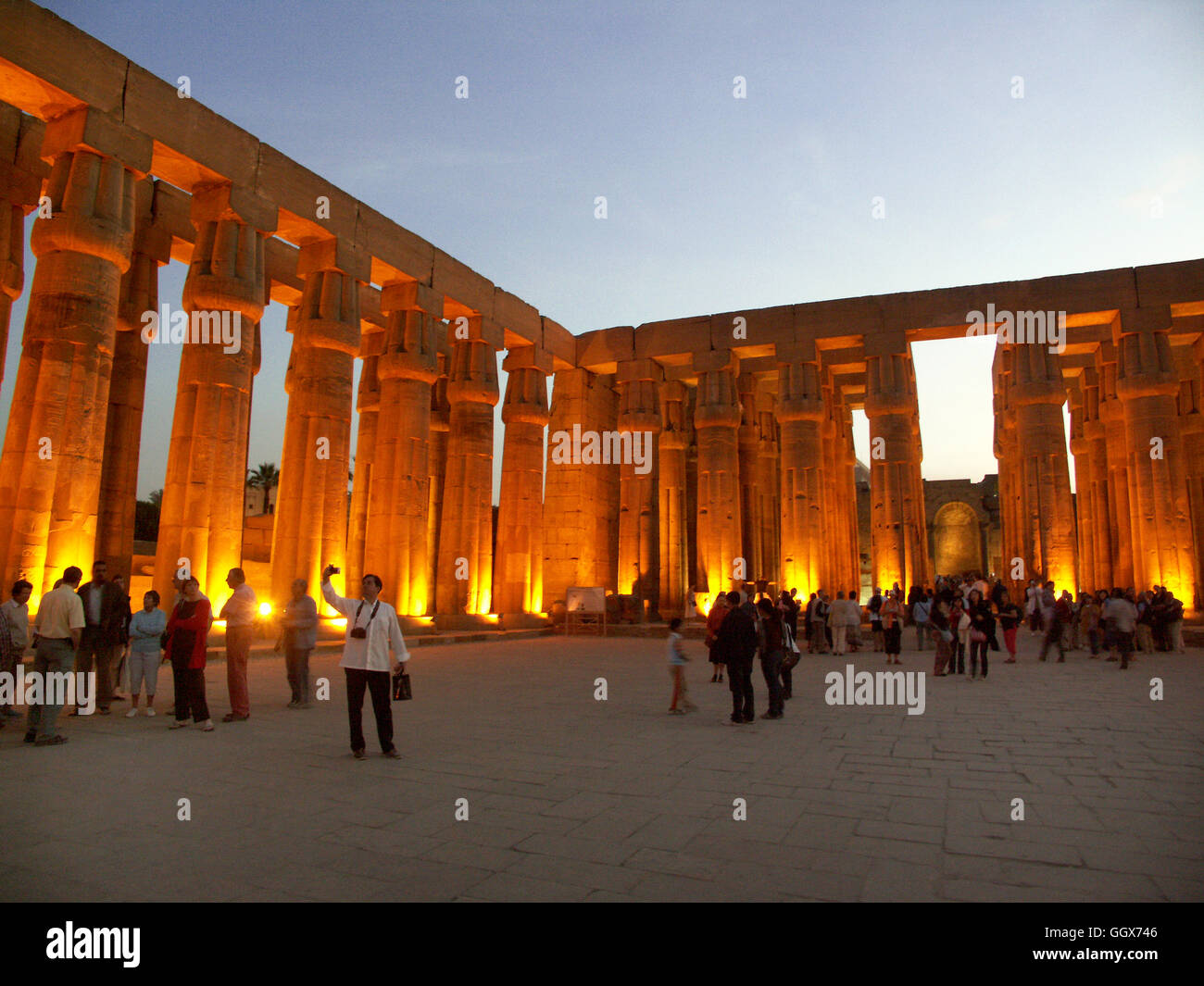 Columns of the Sun Court of Ahmenophis III in the Temple of Luxor at Luxor – Egypt. Stock Photo