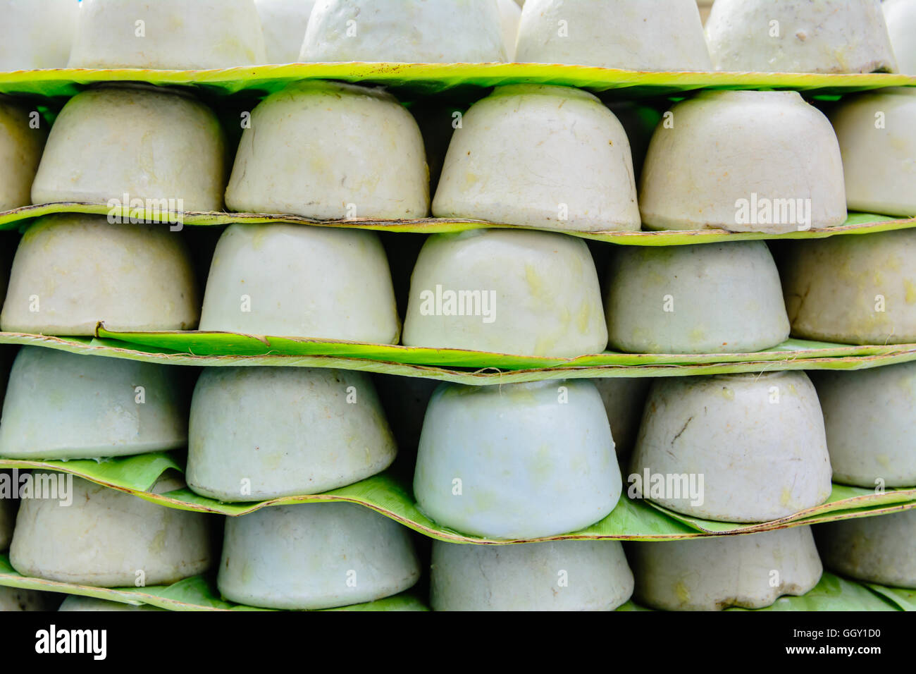 Dessert Thai coconut milk custard in small porcelain cup Stock Photo