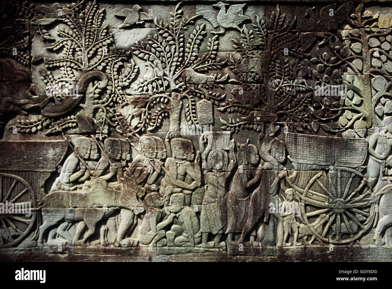 Stone murals on the Elephant Terrace in the temple complex