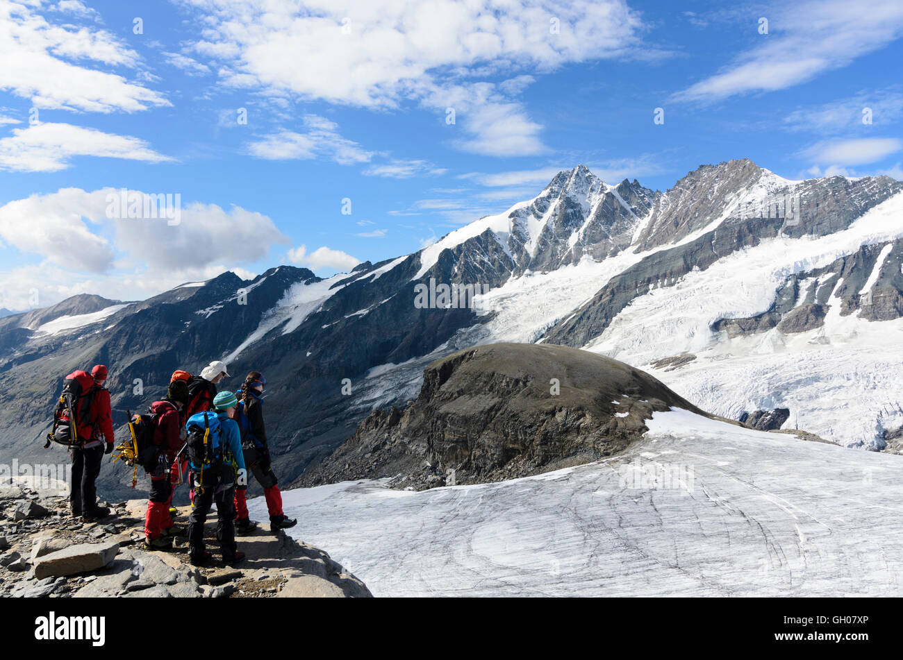 National Park High Tauern, Hohe Tauern: Grossglockner and climbers, Austria, Kärnten, Carinthia, Stock Photo